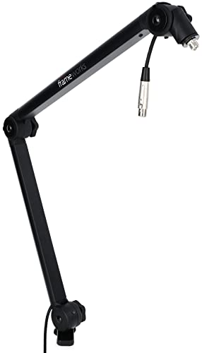 Gator Frameworks Deluxe Desk-Mounted Broadcast Microphone Boom Stand For Podcasts & Recording; Integrated XLR Cable (GFWBCBM3000)