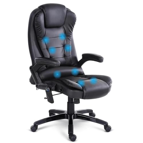 Artiss Massage Office Chair, PU Leather 8 Point Ergonomic Gaming Computer Desk Recliner Chairs Armchair for Room Executive Home, Adjustable Height 360° Rotation Black