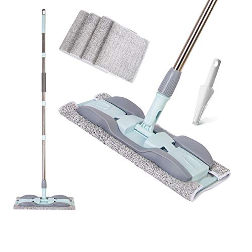 Mop 15 In Microfiber Hardwood Floor Mop 4 Washable Mop Pads Flat Mops for Wet or Dry Laminate Tile Floor Cleaning Dust Wet Mop With Durable Extended Handle