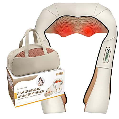 FIVE S FS8801 Deep Tissue 3D Kneading Shiatsu Neck, Shoulder, Back, Leg and foot Massager Pillow with Heat, Beige