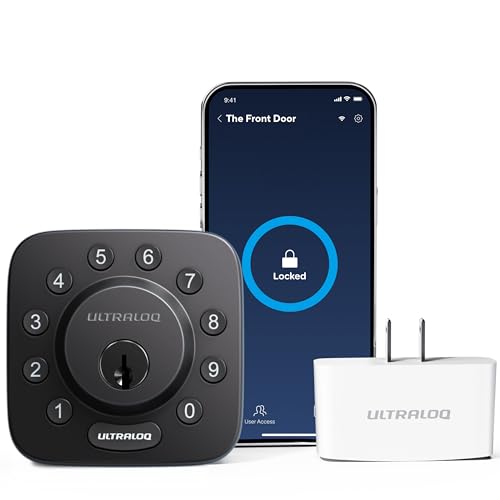 ULTRALOQ Smart Lock U-Bolt (Black) + Bridge WiFi Adaptor, 5-in-1 Keyless Entry Door Lock with WiFi, Bluetooth, App and Keypad, Smart Door Lock Front Door, Smart Deadbolt (Need Adapter)