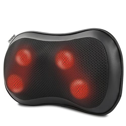 RENPHO Neck Back Massager with Heat, Ultra Slim Shiatsu Lower Back Neck Massage Pillow, 3-Speeds with Net Cover Electric Shoulder Massage Pain Relief