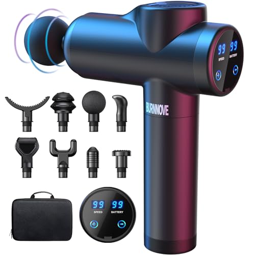 BURNNOVE Massage Gun Electric Muscle Massager Deep Tissue 99 Speeds 2550mAh 3300 RPM Low Noise LED Touch Screen with 8 Replaceable Heads (Black)