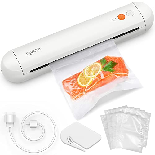 Hysure Vacuum Sealer Machine - Automatic Heat Seal Machine for Food Savers, with 10 Sealing Bags | 65Kpa | Dry & Moist Food Modes| Food Chips Sealing Kitchen Office Portable Appliance, UL SAA Safe (White)