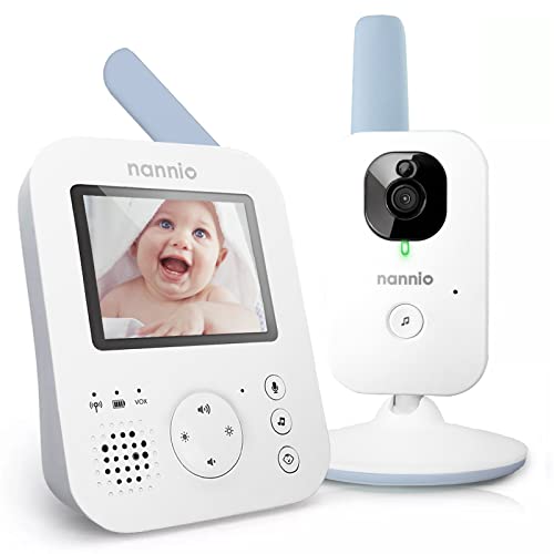 nannio Hero 2 Non-WiFi Video Baby Monitor with Camera and Audio HD Video, 2 Way Talk, Night Vision, Voice Activation, 5 Lullabies, 985ft Range, Pug and Play, 2 Years Warranty, for Baby, Elderly, Pets