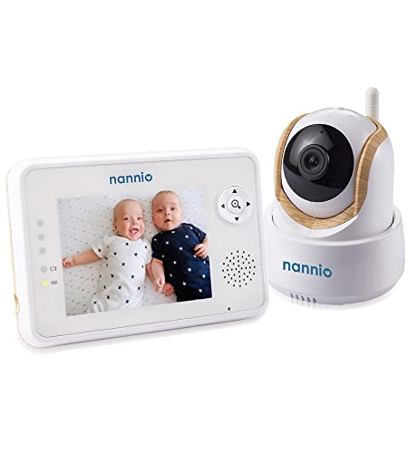 nannio Comfy Video Baby Monitor with Camera, Wooden Grain Camera, 3.5" Baby Camera Monitor with Two-Way Audio, Night Vision, Lullabies, Power Saving Mode, Baby Feeding Alert, for Baby, Pets & Elderly