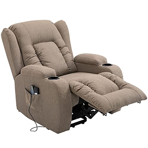 Electric Massage Chair Armchair Adjustable Recliner Sofa Lift Motor 8 Point Heating Linen Fabric Seat Tan