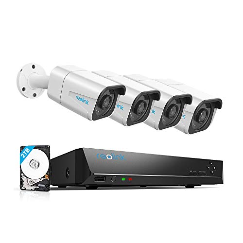 Reolink 4K PoE Security Camera System, 4pcs Wired 8MP Outdoor PoE IP Cameras, 8MP 8-Channel NVR with 2TB HDD Video Surveillance System for 24/7 Recording, RLK8-800B4