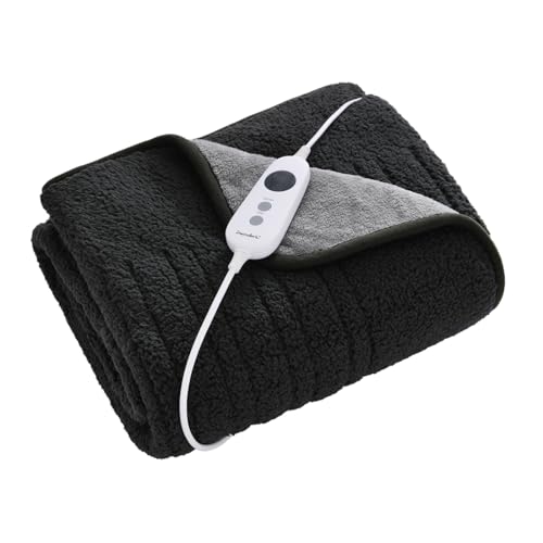 Dreamaker Reversible & Coral Fleece Heated Throw Double-Sided Overheat Protection Design Energy Efficient Detachable Controller w/Auto-Off 9 Heat Settings LCD Display - 160x130cm (Charcoal & Silver)