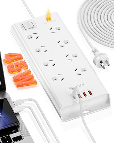 HEYMIX Powerboard USB C, 8-Outlet Surge Protector Power Strip USB, (Max45W)/30W/25W/20W PD PPS Fast Charging & 3-USB Powerboard, 1.8M Extension Powercord AU Plug, Overload Protected for Home Office