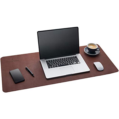 Gallaway Leather Desk Pad - Dark Brown (91cm x 43cm) Extended Non Slip Office Desk Protector for Gaming,Writing and Working, Premium PU Leather Mat Blotter Ideal for Home or Office (Brown) (Brown)