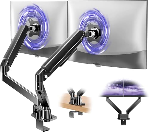 HEYMIX Dual Monitor Stand, Adjustable Computer Monitor Arm Gas Spring Swivel Dual Monitor Mount, Dual Arm Gas VESA Monitor Stand for 13“-32‘’ LED/LCD Gaming Monitors up to 9kg with 2-Grommet Mounting