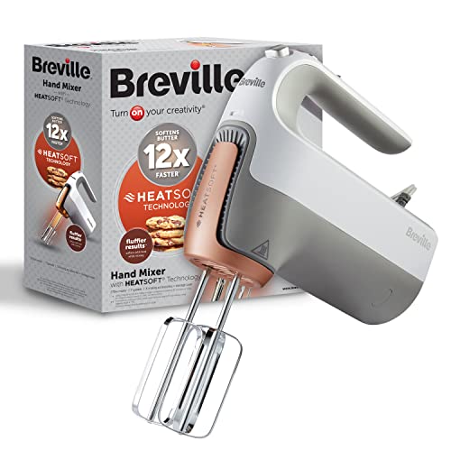 Breville HeatSoft Electric Hand Mixer | Warms Butter for Better Results | 7 Speed Hand Whisk with Powerful 270W Motor | Includes Whisk, Beaters, Dough Hooks & Storage Case [VFM021]