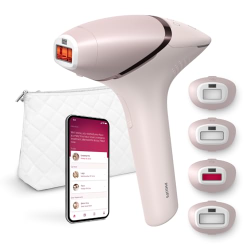 PHILIPS Lumea Prestige IPL Hair Removal Device for Body, Face, Bikini & Underarms with SmartSkin Sensor and 4 Intelligent Attachments, Cordless/Corded Use, White/Rose Gold, BRI956/00