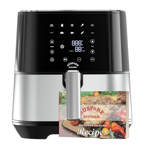 AUSPURE Air Fryer 3.5L, Premium Digital,10 Cooking Functions, Bake, Timer, Shake Reminder, Preheat, Keep Warm, 100 Recipes, Nonstick Coating Dishwasher Safe Baskets, Black