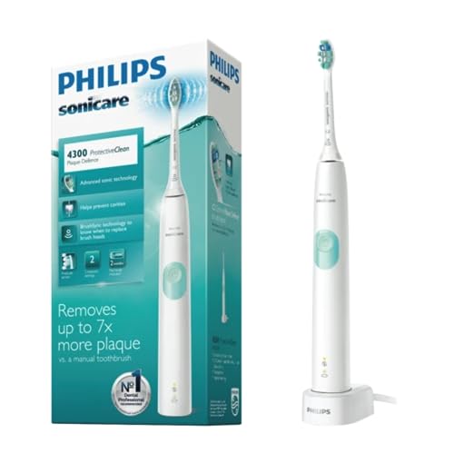 Philips Sonicare ProtectiveClean 4300 Standard Sonic Electric Toothbrush with Built-in Pressure Sensor, Cleaning Mode and BrushSync Feature, White/Mint, HX6807/06