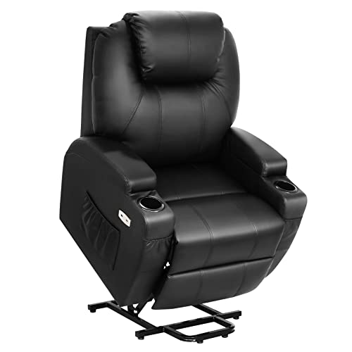 ADVWIN Recliner Chair, Electric Lift Chairs Heated Vibration Massage Motorized Living Room Chair with Side Pocket, USB and Cup Holders, 45-140 Degree tilt, Black