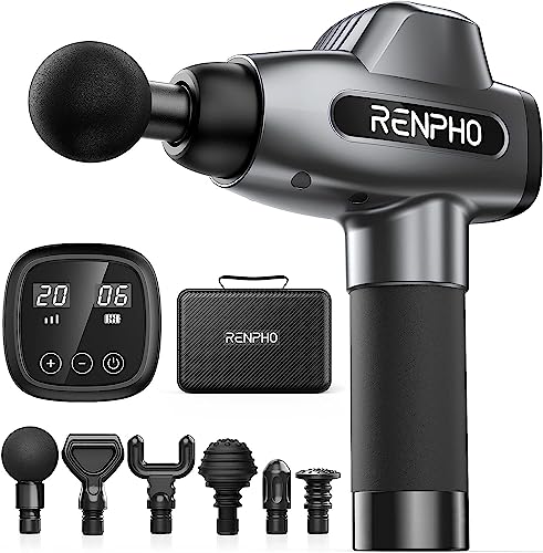 RENPHO Powerful Massage Gun, Muscle Massager, Quiet Deep Tissue Massager Handheld with Portable Case for Athletes, Back Neck Leg Shoulder Soreness Stiffness Knots Tension Cramp Relief