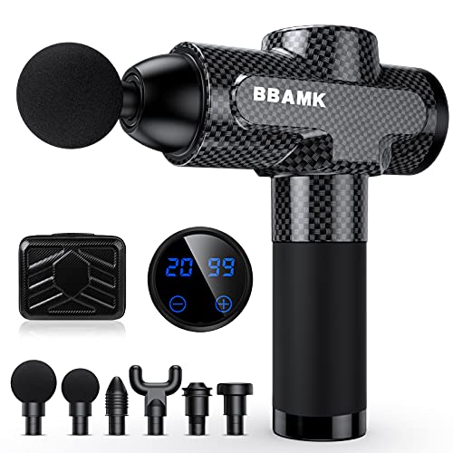 Massage Gun,Handheld Muscle Massage Gun for Athletes with 6 Massage Heads 20 Speed High-Intensity Vibration BBAMK Deep Tissue Massager (Carbon)