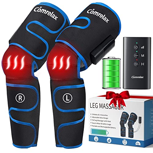 Rechargeable Leg-Massager for Circulation with Heat, Portable & Cordless Air Compression Leg Massager for Muscles Relaxation, Massage Calf & Thigh, Handheld Controller with 3 Modes 3 Intensities